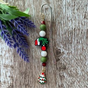 Bookmark Grinch Handcrafted Artisan Beaded Metal Journal Gifts Read Book